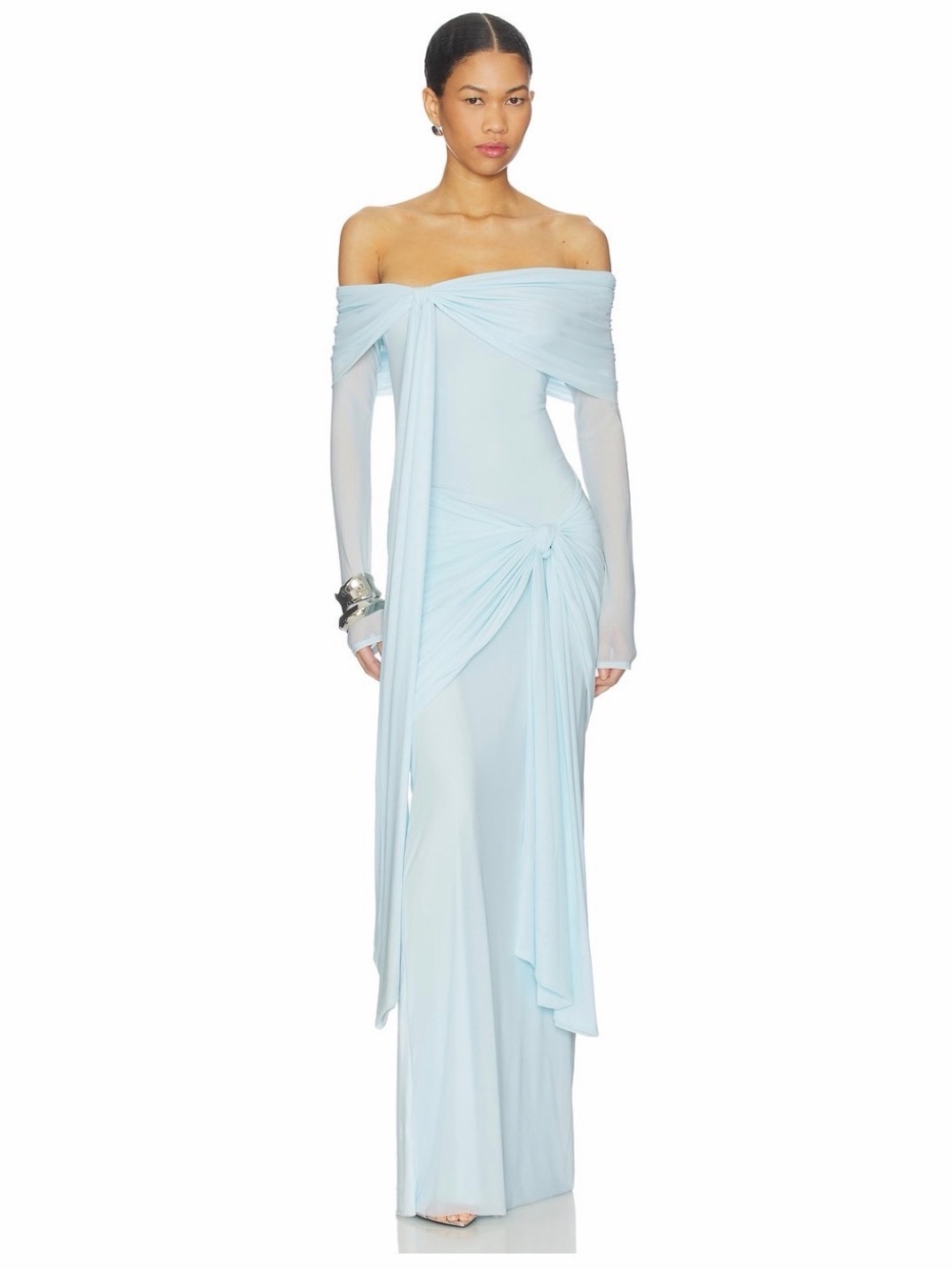 Off-Shoulder Maxi Dress in Light Blue
